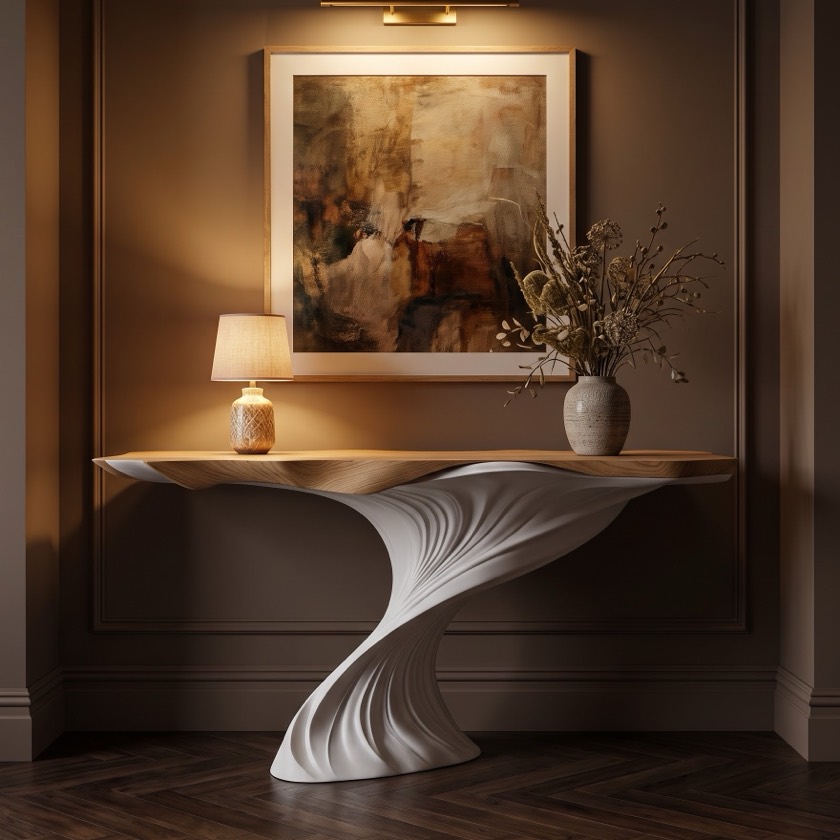 Bàn console mặt gỗ đế uốn, Cảnh 4